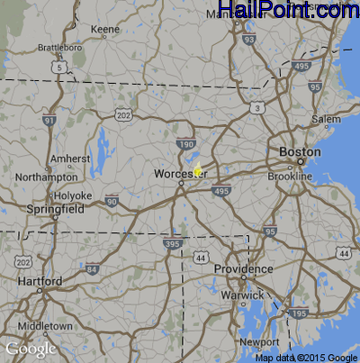 Hail Map for Worcester, MA Region on August 18, 2015 