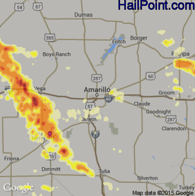 Hail Map for Amarillo, TX Region on August 19, 2015 