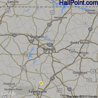 Hail Map for Raleigh, NC Region on August 19, 2015 