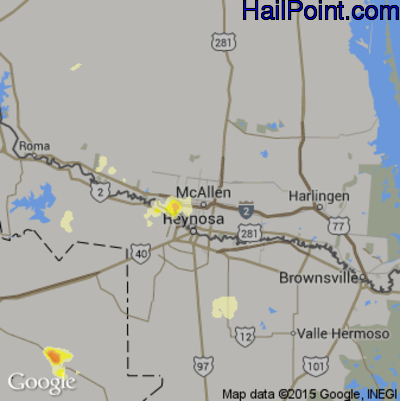 Hail Map for McAllen, TX Region on August 19, 2015