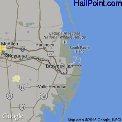 Hail Map for Brownsville, TX Region on August 20, 2015