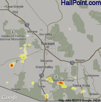 Hail Map for Tucson, AZ Region on August 20, 2015