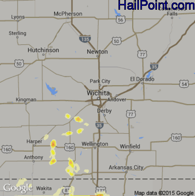 Hail Map for Wichita, KS Region on August 22, 2015