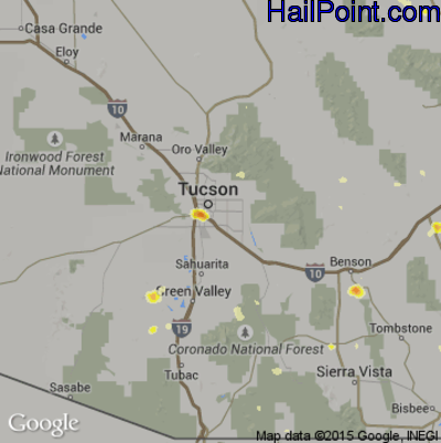 Hail Map for Tucson, AZ Region on August 22, 2015 