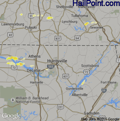 Hail Map for Huntsville, AL Region on August 22, 2015