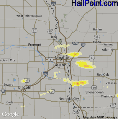 Hail Map for Omaha, NE Region on August 22, 2015