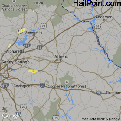 Hail Map for Athens, GA Region on August 23, 2015