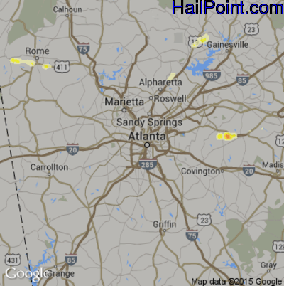 Hail Map for Atlanta, GA Region on August 23, 2015