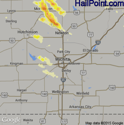 Hail Map for Wichita, KS Region on August 23, 2015 