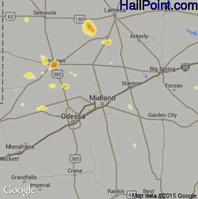 Hail Map for Midland, TX Region on August 23, 2015