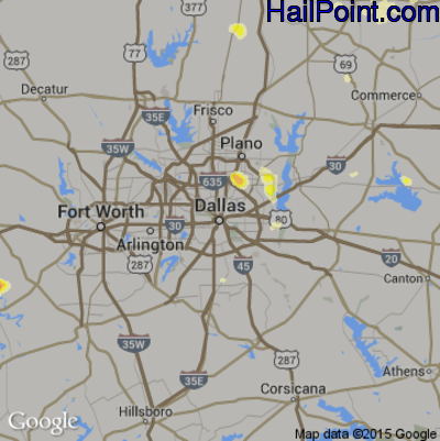 Hail Map for Dallas, TX Region on August 24, 2015 