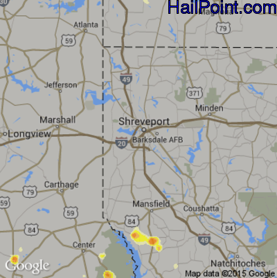 Hail Map for Shreveport, LA Region on August 24, 2015