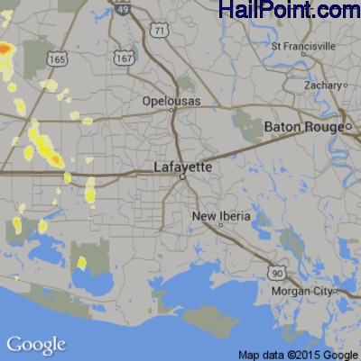 Hail Map for Lafayette, LA Region on August 24, 2015