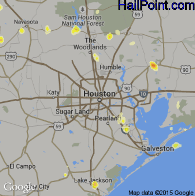 Hail Map for Houston, TX Region on August 25, 2015 