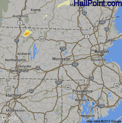 Hail Map for Worcester, MA Region on August 25, 2015 