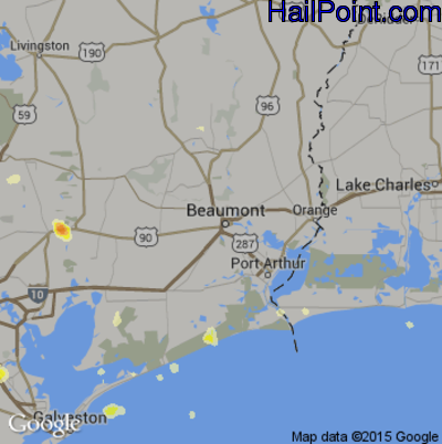 Hail Map for Beaumont, TX Region on August 25, 2015