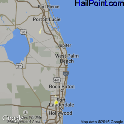 Hail Map for West Palm Beach, FL Region on August 26, 2015