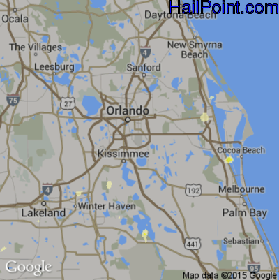 Hail Map for Orlando, FL Region on August 26, 2015