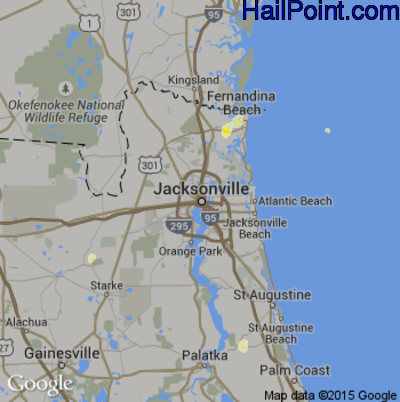 Hail Map for Jacksonville, FL Region on August 26, 2015