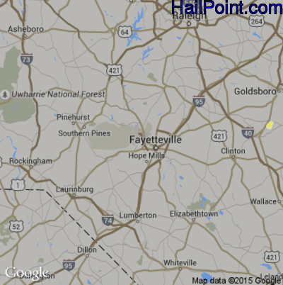 Hail Map for Fayetteville, NC Region on August 26, 2015