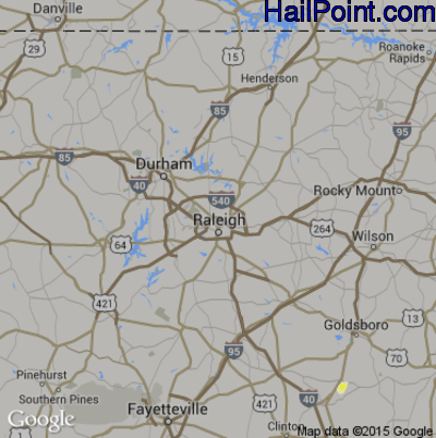 Hail Map for Raleigh, NC Region on August 26, 2015