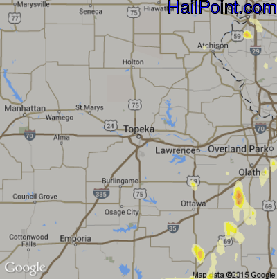 Hail Map for Topeka, KS Region on August 27, 2015