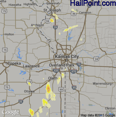 Hail Map for Kansas City, KS Region on August 27, 2015