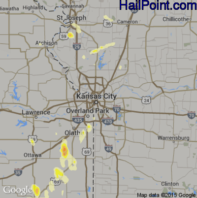 Hail Map for Kansas City, MO Region on August 27, 2015