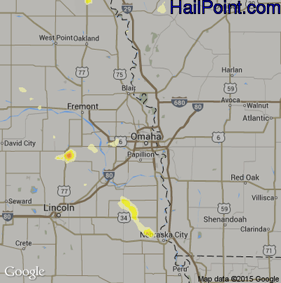 Hail Map for Omaha, NE Region on August 27, 2015