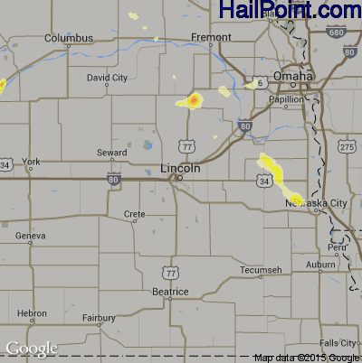 Hail Map for Lincoln, NE Region on August 27, 2015