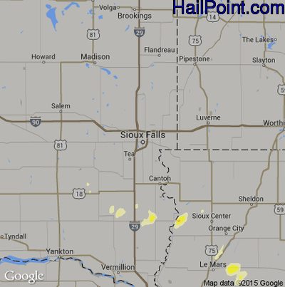 Hail Map for Sioux Falls, SD Region on August 27, 2015