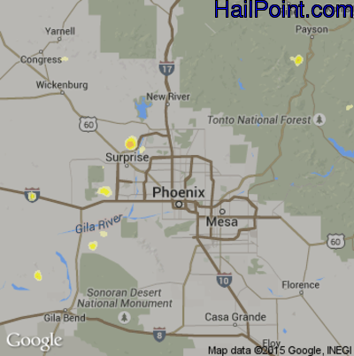 Hail Map for Phoenix, AZ Region on August 27, 2015