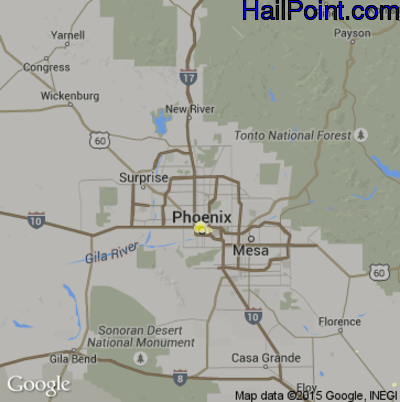 Hail Map for Phoenix, AZ Region on September 1, 2015