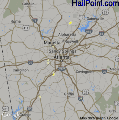 Hail Map for Atlanta, GA Region on September 3, 2015