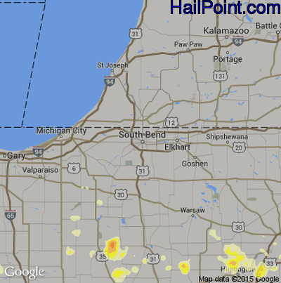 Hail Map for South Bend, IN Region on September 4, 2015