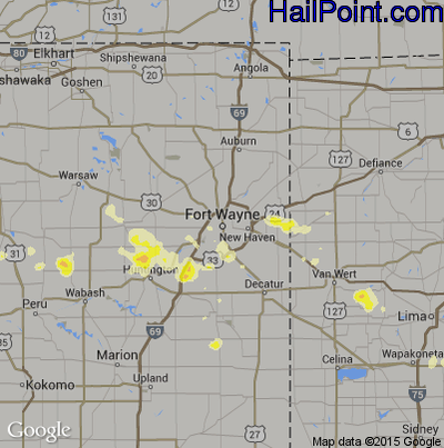 Hail Map for Fort Wayne, IN Region on September 4, 2015