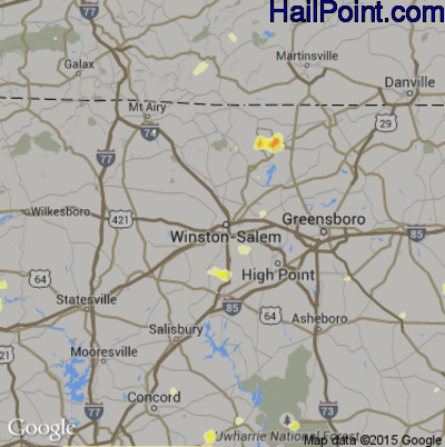 Hail Map for Winston-Salem, NC Region on September 4, 2015