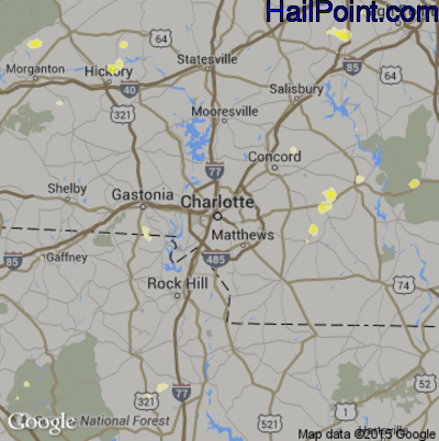 Hail Map for Charlotte, NC Region on September 4, 2015