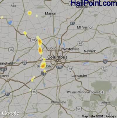 Hail Map for Columbus, OH Region on September 4, 2015
