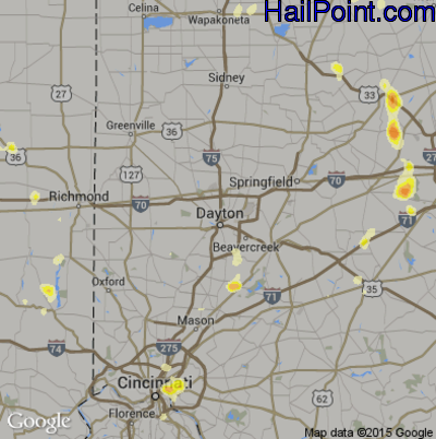 Hail Map for Dayton, OH Region on September 4, 2015