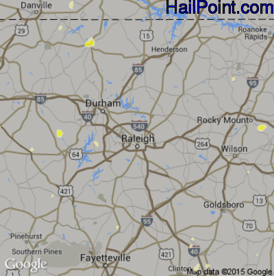 Hail Map for Raleigh, NC Region on September 4, 2015 