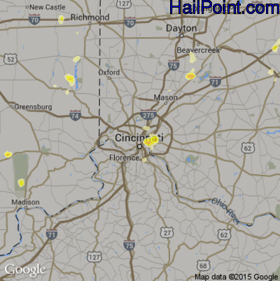 Hail Map for Cincinnati, OH Region on September 4, 2015