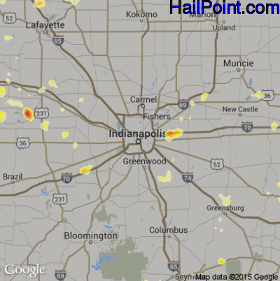 Hail Map for Indianapolis, IN Region on September 4, 2015