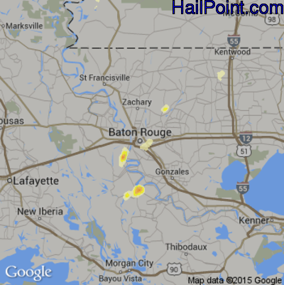 Hail Map for Baton Rouge, LA Region on September 6, 2015 