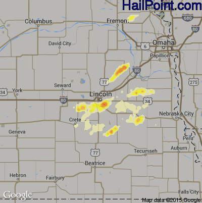 Hail Map for Lincoln, NE Region on September 6, 2015 
