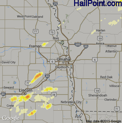 Hail Map for Omaha, NE Region on September 6, 2015 