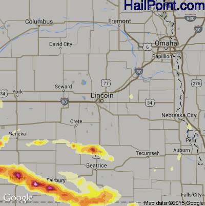 Hail Map for Lincoln, NE Region on September 7, 2015 
