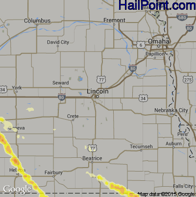 Hail Map for Lincoln, NE Region on September 10, 2015