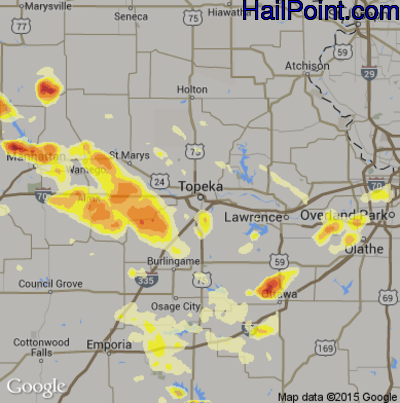 Hail Map for Topeka, KS Region on September 10, 2015