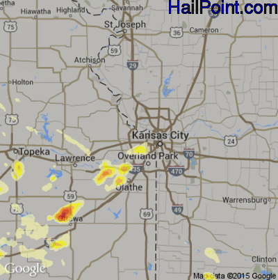 Hail Map for Kansas City, KS Region on September 10, 2015